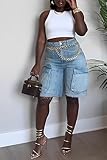 NRTHYE Women's Denim Cargo Shorts Casual Bermuda Shorts High Waisted Fashion Casual Jean Shorts