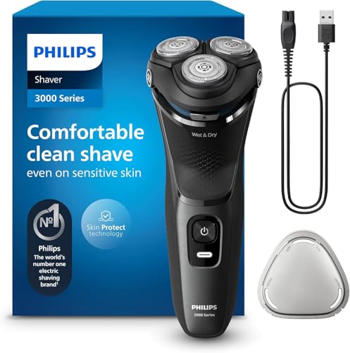 Philips Shaver for Men Series 3000 Rechargeable Wet/Dry Mens Electric Shavers Electric Razor for Men- Modern Steel Metallic