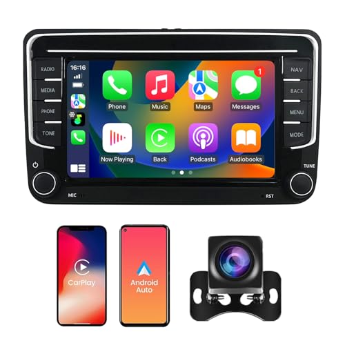 Car Radio for VW Volkswagen Seat Golf Passat Jetta Beetle Tiguan Touran EOS 7" Touchscreen CarPlay Upgrade Bluetooth Stereo with Android Auto GPS Navigation WiFi FM Backup Camera
