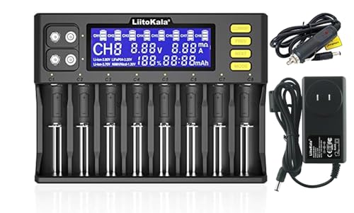LiitoKala LII-S8 18650 Battery Charger 8+2 Bay Smart Universal Charger LCD Display for Li-ion(IMR/ICR) LiFePO4 Ni-MH/Cd AA AAA C 18650 21700 26650 18350 14500 RCR123 Batteries & 9V Batteries