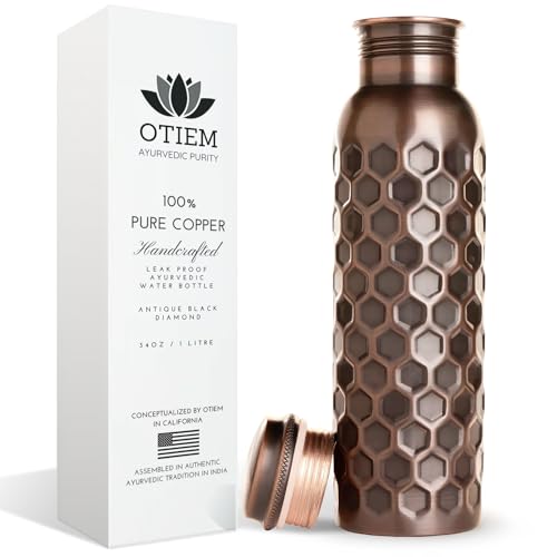 Otiem Pure Copper Water Bottle for Drinking Water, 34 Oz Antique Black – Stay Hydrated and Enjoy Ayurvedic Benefits – Leak-Proof, Temperature Retention, Eco-Friendly Design – Durable Copper Bottle