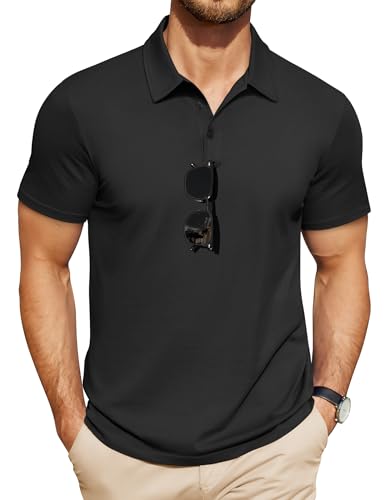 COOFANDY Men's Polo Shirts Short Sleeve Pique Jersey Golf Shirt Casual Summer Collared T-Shirts A-Black
