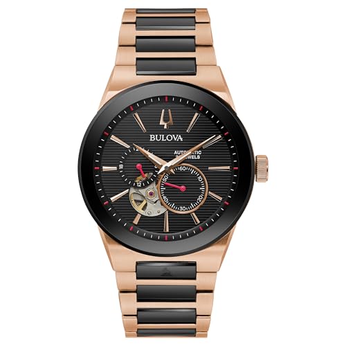 Bulova Latin Grammy Modern Millenia Automatic Two-Tone Stainless Steel Watch,Open Heartbeat Aperture,Exhibition Case Back,Black Dial, (Model:98A236)