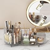 Rotating makeup organizer,Large Capacity Cosmetic Display Case, easy to hold all of your makeup products, at least 20 makeup brushes/eyeliner,10 lipsticks,8 skincare products(Crystal Clear)