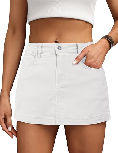 BISUAL Denim Skort for Women High Waist Mini Denim Skirt Casual Stretch Women Jean Skirt with Pockets