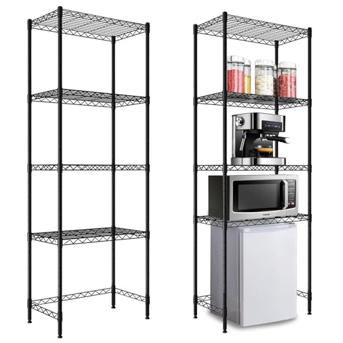 4 Tier Mini Fridge Shelf with Storage Over Mini Fridge Storage and Microwave Stand Height Adjustable Metal Storage Rack for Dorm Kitchen Office (Black