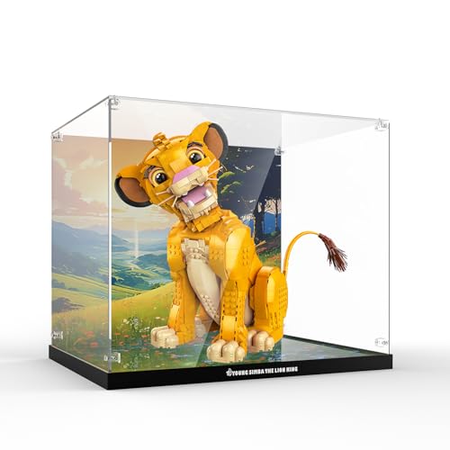 NAOCARD Acrylic Display Case for Lego Young Simba The Lion King, Dustproof Display Box Compatible with Lego 43247(ONLY Box, NOT Model) Clear Acrylic Plate with Base & HD Painted Background