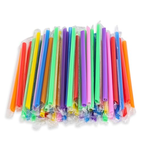 700 Pcs Multi Colors Jumbo Smoothie Straw Disposable Milkshake Straws Jumbo, Bubble Tea Straws For Cakes, Disposable Smoothie Straw Individually Wrapped (0.43" Wide X 9.84" Long)