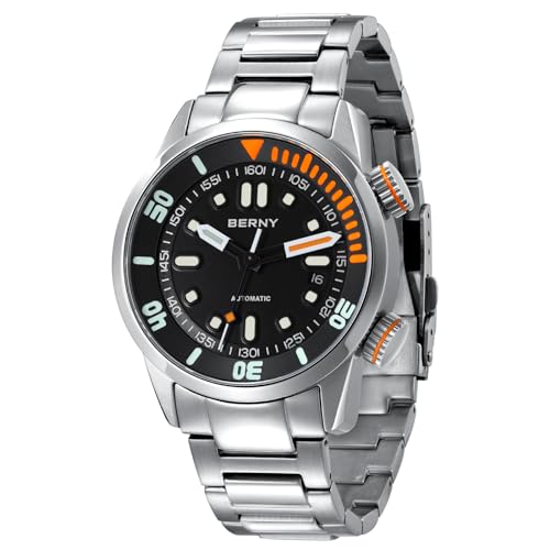 BERNY Automatic Watch for Men 200M Diving Watch Wristwatch HV600 Hardness Sapphire Glass Sturdy Stainless Steel Band Super Luminous Male Watches