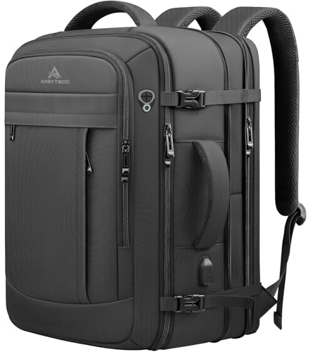 AREYTECO 55L Extra Large Travel Laptop Backpack,Carry On Backpack for Men, Expandable Big Capacity Heavy Duty Business Suitcase Daypack Bag Fits 18.4 Inch Laptops, Travel Gifts for Men Women, Black