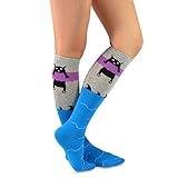 TeeHee Novelty Cotton Knee High Fun Socks for Women and Junior Halloween 5-Pair (Cats)