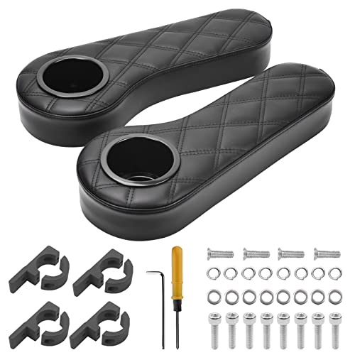 NOKINS Golf Cart Diamond Armrest with Cup Holder, No Drilling, for Round Bracket Armrest 1 1/4 Size, Fits Advanced EV Golf Cart Rear Seat Circular Frame Side Rod 1 1/4" (Black Stitching)
