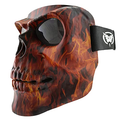 Global Vision Skull Mask Motorcycle Full Face Coverage Riding Goggles Matte Flame w/Smoke Lenses