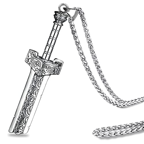 ZiWuark Men's Broken Sword Necklace Stainless Steel Dragon Knight Sword Pendant Jewelry for Men and Women with 24 Inches Chain