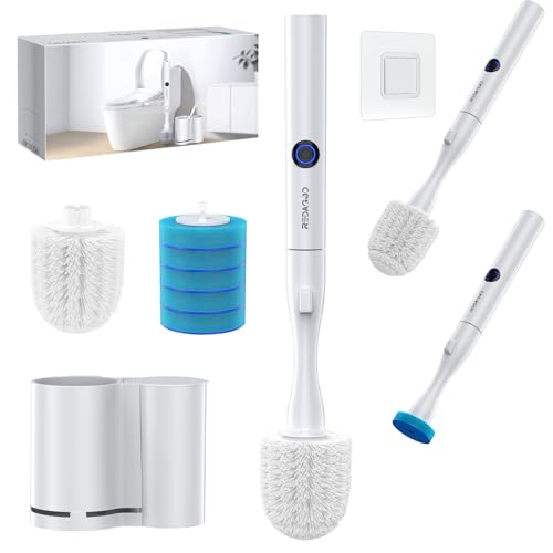 Electric Toilet Brush and Holder Set, Redagod Multi-function Toilet Bowl Cleaners with Solid Handle and Durable Bristles Easy Deep Cleaning for Bathroom,Rechargeable,5 Refills Disposable Cleaner Brush