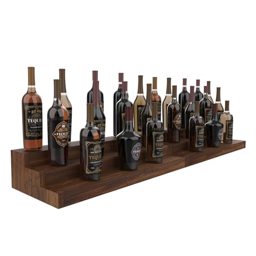 tongmo 2 Pack Liquor Bottle Stand - 3 Tier Liquor Bar Bottle Display Shelf, Holds 42 Bottles, Real Wood, Easy to Clean, No Installation Required - 30 Inch Each (Dark Walnut)
