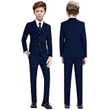 Happy Planet Boys Suit for Boys 5 Pcs Size 16 Ring Bearer Party Suit Wedding Festival Costume Slim Navy Blue Suits for Boys Full Dress Kids Suit Boys Formal Suit Dark Blue Suit