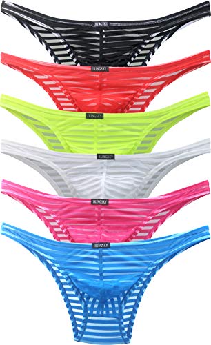 iKingsky Men's Sexy Brazilian Underwear See Through Bikini Under Panties Half Back Coverage Mens Underwear (Medium, 6 Pack)