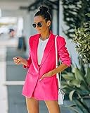 Fisoew Women's 2 Piece Open Front Long Sleeve Blazer and Solid Short Pants Suit Sets Rose Red