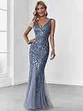 Ever-Pretty Women's Formal Dress Sequin Double V-Neck Sleeveless Mermaid Long Evening Dress Dusty Navy US4