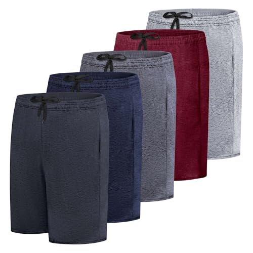 Real Essentials Mens Dry Fit Shorts Dri Active Wear Short Athletic Performance Basketball 9 Inch Inseam Sweat Tennis Soccer Running Essentials Gym Casual Workout Sports, Set 5, L, Pack of 5