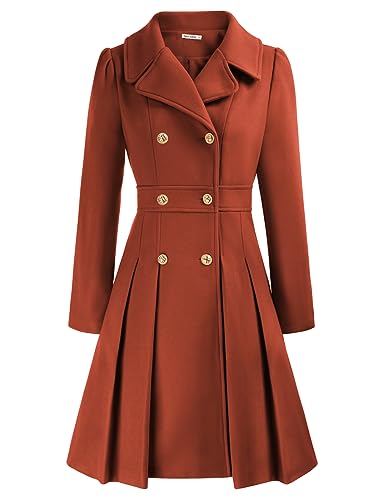 GRACE KARIN Women Swing Double Breasted Pea Coat Autumn Lapel Dress Outwear Orange S