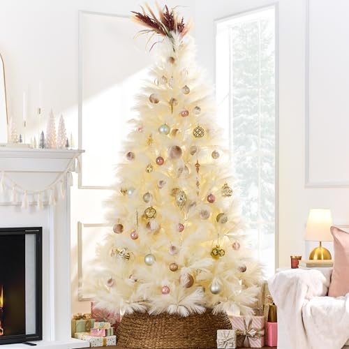 Best Choice Products Artificial Ivory Pampas Christmas Tree, 6ft Premium Deluxe Unlit Pampas Grass Holiday Décor, Easy Assembly, Metal Base