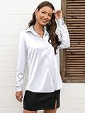 white button up shirt women s silk satin womens dress silky collar buttons down collared shirts women's oxford long sleeve blouse fitted work blouses tops dressy business casual sexy top White Size XL