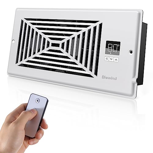 BIOWIND Quiet Register Booster Fan Fits 4" x 10" Register Holes, 10-Speed Smart Heating Cooling AC Vent Fan with Remote Control and Thermostat Control - White