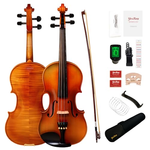 YorRay Violin 4/4 Full Size Set, Fiddle Kit for Adults Beginners with Extra strings&Bridge, 2 Rosins, Bow, Tuner, Case