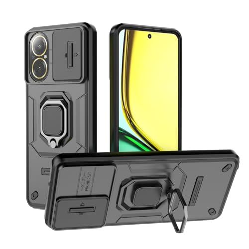 Kukoufey Compatible with Realme C67 4G Bracket Shell,with Slide Camera Lens Cover Compatible with Realme C67 4G RMX3890 Case Black