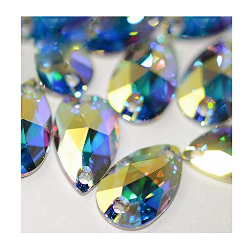 Flatback Sew On Rhinestones for Garments Clothes Crafts Sewing Beads Decorations, Crystal K9 Glass (Teardrop AB, 17x28mm 12pcs)
