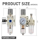 LNCHKA Air Pressure Regulator with Pressure Gauge(0-150PSI),Water Separator for Air Compressor Semi-Auto Drain 1/4 NPT Threaded Interface