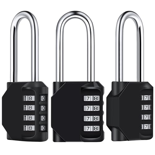 3 Pack 2.6 Inch Long Shackle Combination Lock, Diyife 4 Digit Outdoor Waterproof Padlock, Plated Steel Combination Clasp & High Security for Fence, Schools, Gyms, Sports Locker, Black