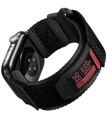 Nereides Compatible with Apple Watch Series 10 Band Series 9/8/7/6/5/4/SE/SE2/Ultra 1/2, Nylon Sports Strap with Woven Design for 49mm/46mm/45mm/44mm (L, Black)