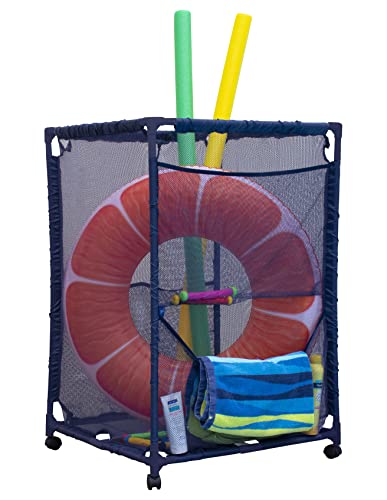 Essentially Yours Rolling Pool Storage Organizer Bin, Medium, (25.4" W x 25.4" L x 40" H), Blue Style 417227