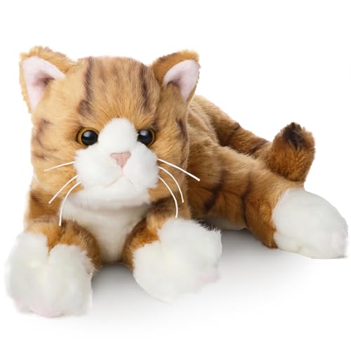 Bearington Collection 15-Inch Tabby Cat Plush Toy - Realistic Stuffed Animal for Kids - Orange Stuffed Cat