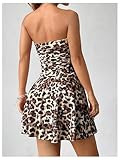 Floerns Women's Leopard Print Ruched Strapless Tube Dress Y2k A Line Tiered Dress Brown Large