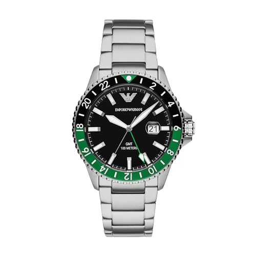 Emporio Armani Men's GMT Dual Time Silver Stainless Steel Bracelet Watch (Model: AR11589)