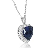 Amanda Rose Colection Heart of the Ocean Created Blue and White Sapphire Pendant Necklace for Women in 925 Sterling Silver (12ct tw) on an 18 inch Sterling Silver Chain