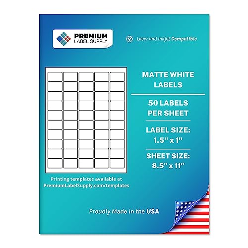 Premium Label Supply White Sticker Barcode Labels – 1.5" x 1" – Laser/Inkjet Compatible – (50 per Sheet), 25 Sheets – 1250 Total Adhesive Labels