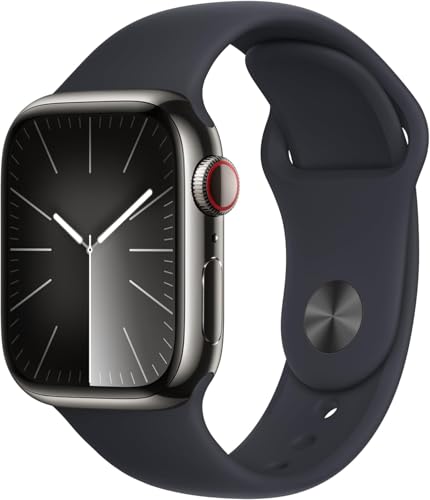 Apple Watch Series 9 [GPS + Cellular, 45mm] - Graphite Stainless Steel Case with Midnight Sport Band, M/L (Renewed)