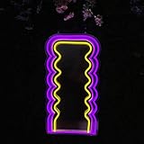 Custom Wavy Wiggle LED Neon Mirrior, Personal LED Light Home Decor Bedroom Led Cool Mirror Sign Vintage Magic Mirror Handmade Gift For Her (12"x22", 2 Line Colors)