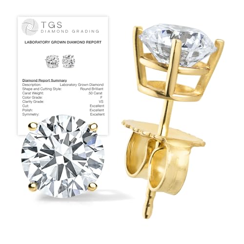 Certified 1 Carat Lab Grown Diamond Earrings in 14K Yellow Gold, Premium Collection of Diamond Stud Earrings for Women and Men