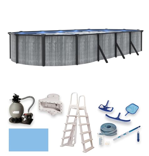 Blue Wave San Pedro 15x30-ft Oval 52-in Deep 6-in Top Rail Above Ground Steel Wall Swimming Pool Package