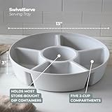 SwivelServe Heavy-Duty Divided Serving Tray with Leakproof Lid-6 Divided Compartments to Serve & Store Food, Snack Tray, Fruit Tray, Veggie Tray - 100% Made In USA by Tegriware (White)