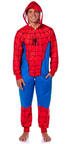 Marvel Classic Spider-Man Superhero Adult Hooded Union Suit Costume Pajama for Men and Women (Classic Spider-Man, L/XL)