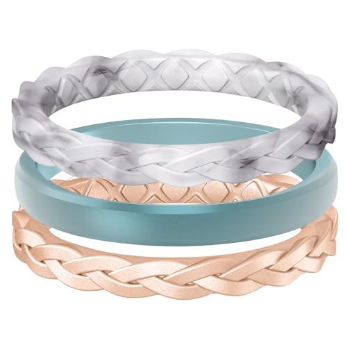 Egnaro Women’s Silicone Thin and Stackable Bridal Ring Sets, Rubber Wedding Bands, Variety Multipack With Breathable Grooves Workout Accessories