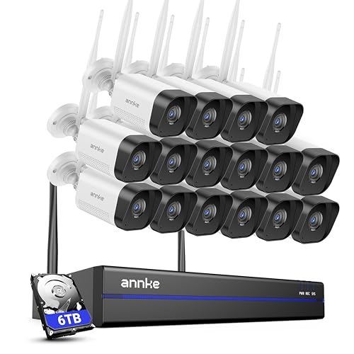 ANNKE 16 Pcs Outdoor Wireless WiFi Cameras System,4K 16CH NVR Kit with 6TB HDD, 5MP Outdoor Bullet Cameras, 100ft Night Vision, IP66 Waterproof, 2-Way Audio, Human Detection, Plug-and-Play