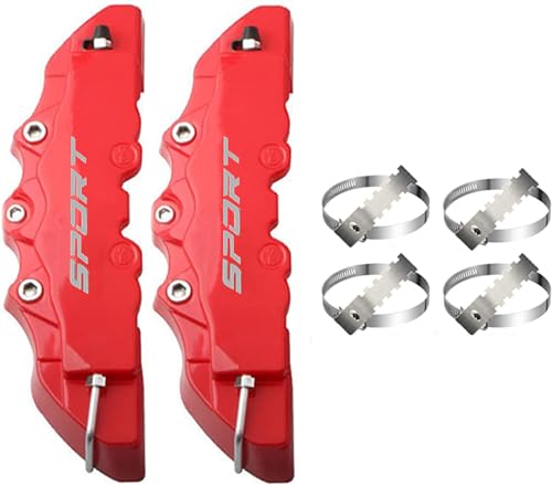 Universal ABS Plastic Car 3D Disc Brake Caliper Covers with Logos Front Rear Auto Accessories (Plastic ABS- Red, 2x 240mm)
